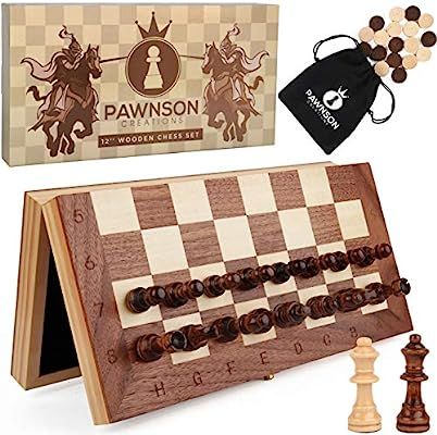Magnetic Wooden Chess Checkers Set for Kids and Adults - 12 Staunton Chess Set - Travel Portable ... | Amazon (US)