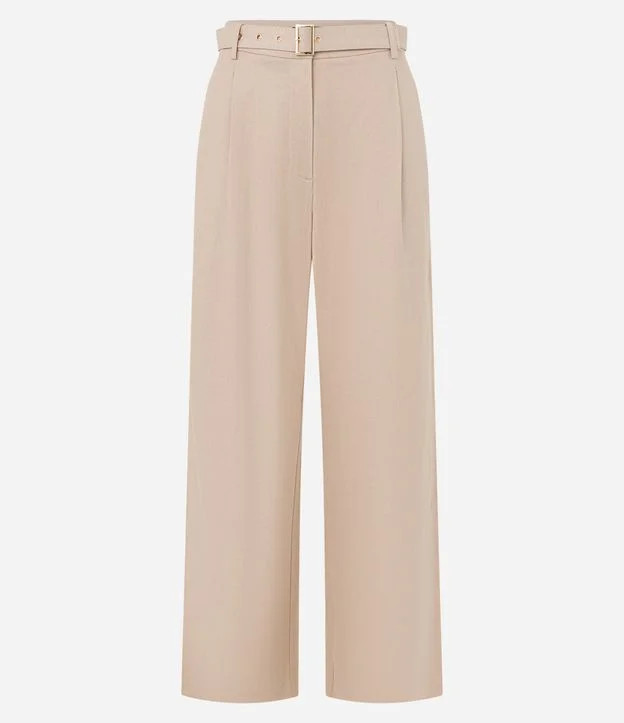 Calça Reta Alfaiatada em Linho e Viscose com Cinto Fivela Bege | Renner (BR)