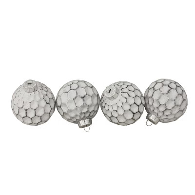 Northlight 4ct White and Silver Honeycomb Matte Glass Christmas Ball Ornaments 3.25" (83mm) | Target