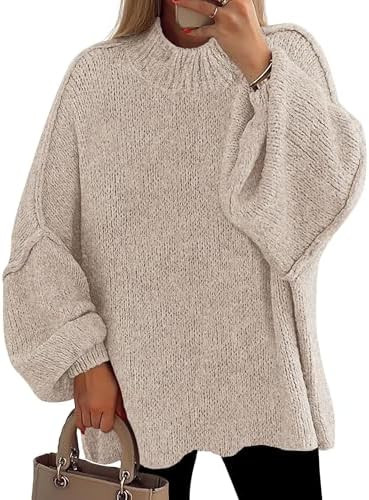 PRETTYGARDEN Women's 2025 Fall Oversized Sweaters Chunky Knit Mock Neck Long Sleeve Casual Trendy... | Amazon (US)