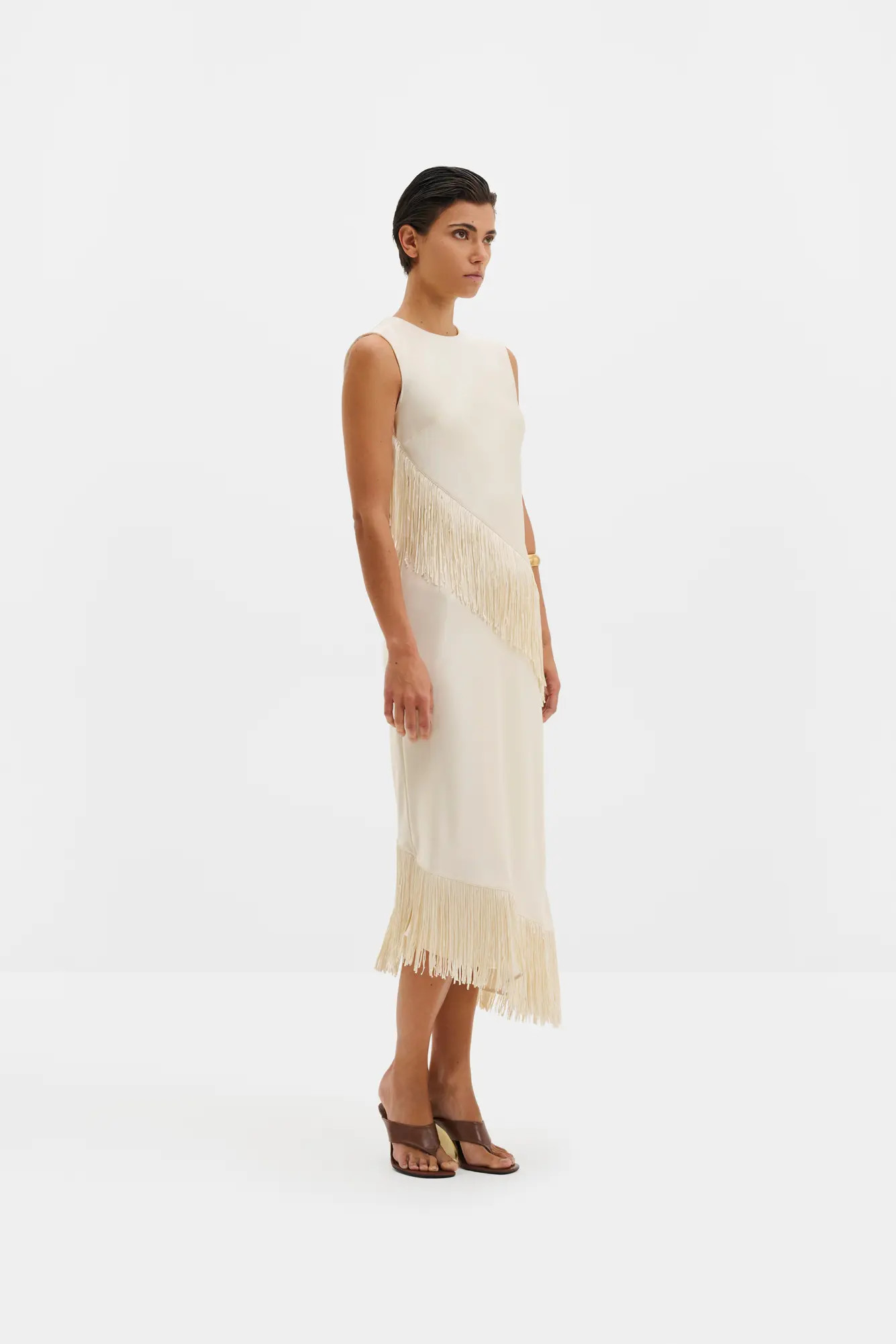 Malina Lovis Fringe Detailed Midi Dress in Pearl at Nordstrom, Size 12 | Nordstrom