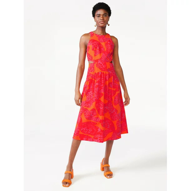 Scoop Women's Linen Cutout Midi Dress | Walmart (US)