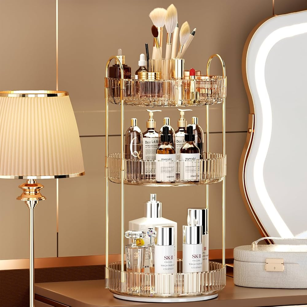 IJIAMY 360 Rotating Makeup Organiser, Spinning 3 Tiers Perfume Organiser, Skincare Cosmetic Organ... | Amazon (UK)