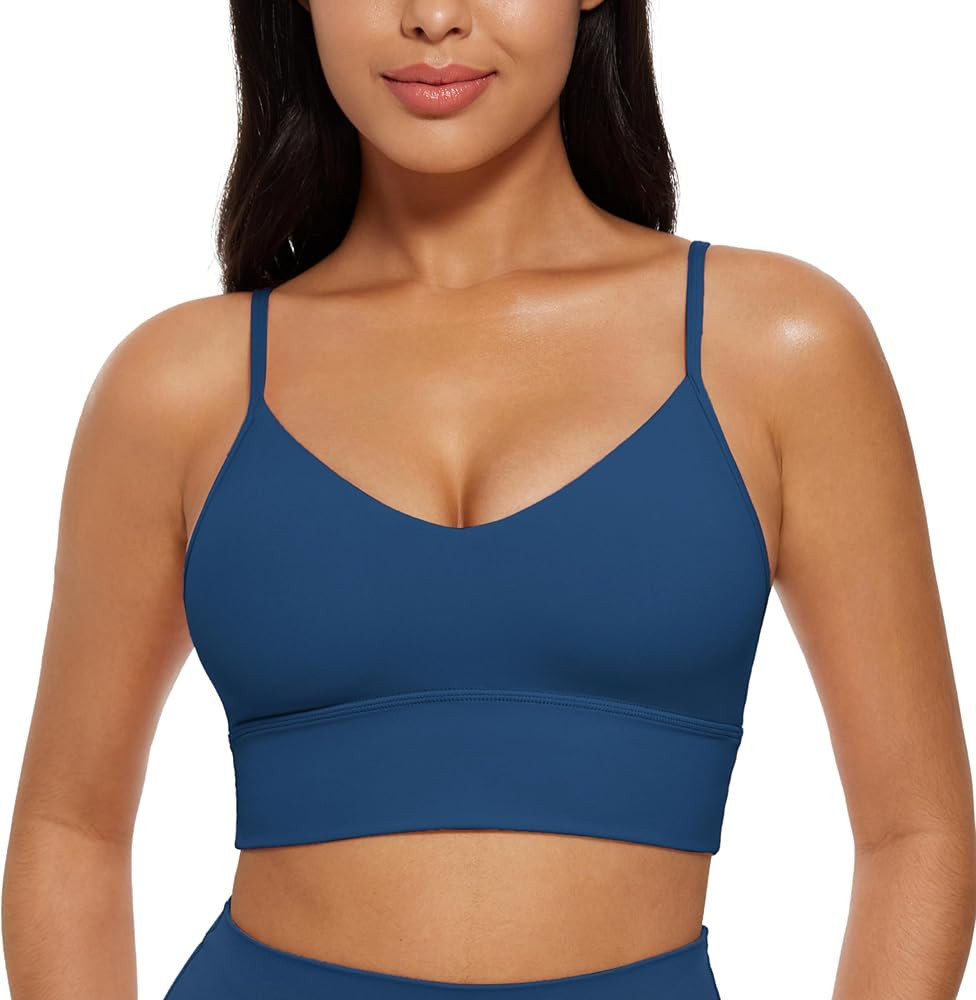 CRZ YOGA Butterluxe Womens V Neck Longline Sports Bra - Adjustable Padded Yoga Camisole Workout C... | Amazon (US)