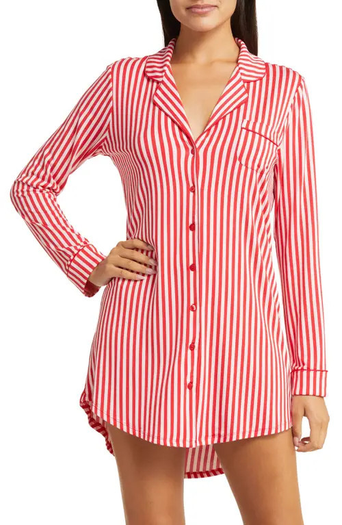 Nordstrom Moonlight Eco Nightshirt in Red Barbados Ticking Stripe at Nordstrom, Size X-Large | Nordstrom