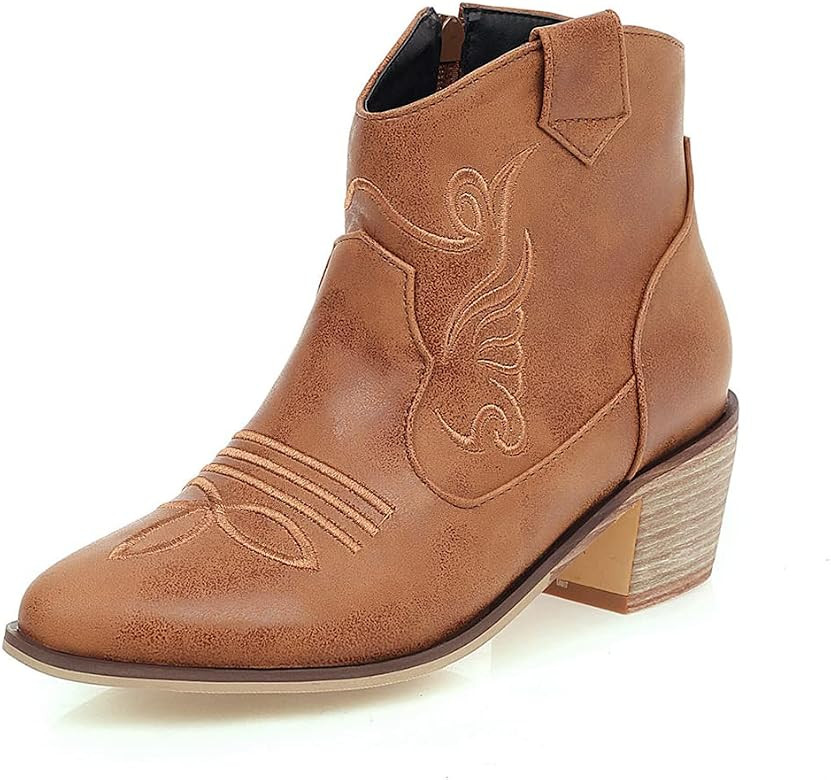 Makmeoyw Cowboy Tobillo Botas Side Zipper Puntiagudo Chunky Mid Heel Botines Clásica Black Cowbo... | Amazon (ES)