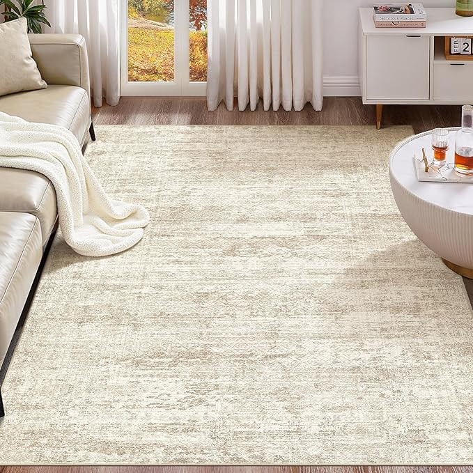 8x10 Area Rug Living Room Rugs - Washable Neutral Modern Abstract Soft Thin Rug Indoor Floor No S... | Amazon (US)