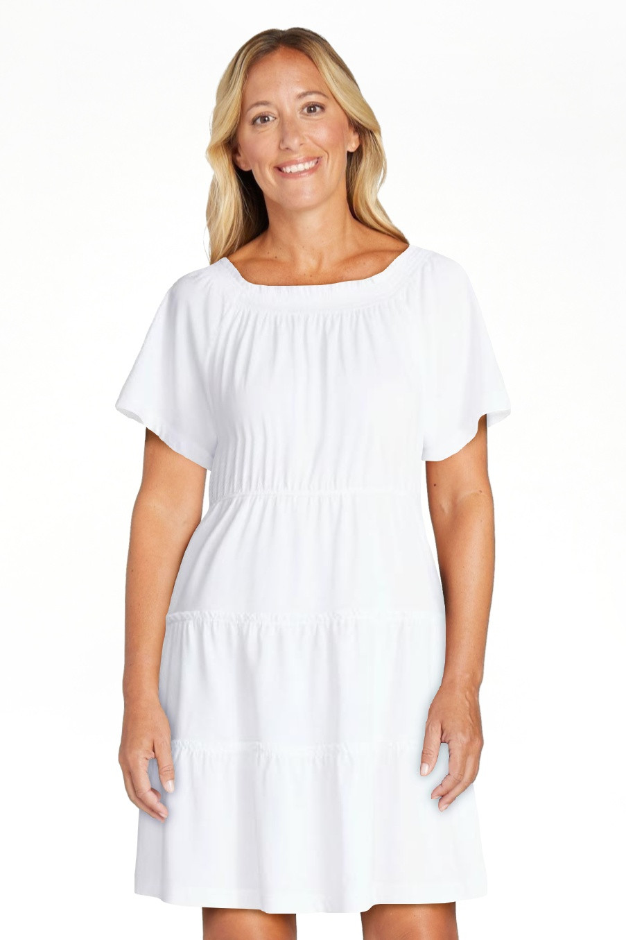 Time and Tru Women's Tiered Cotton Mini Dress with Flutter Sleeves, Sizes XS-XXXL | Walmart (US)