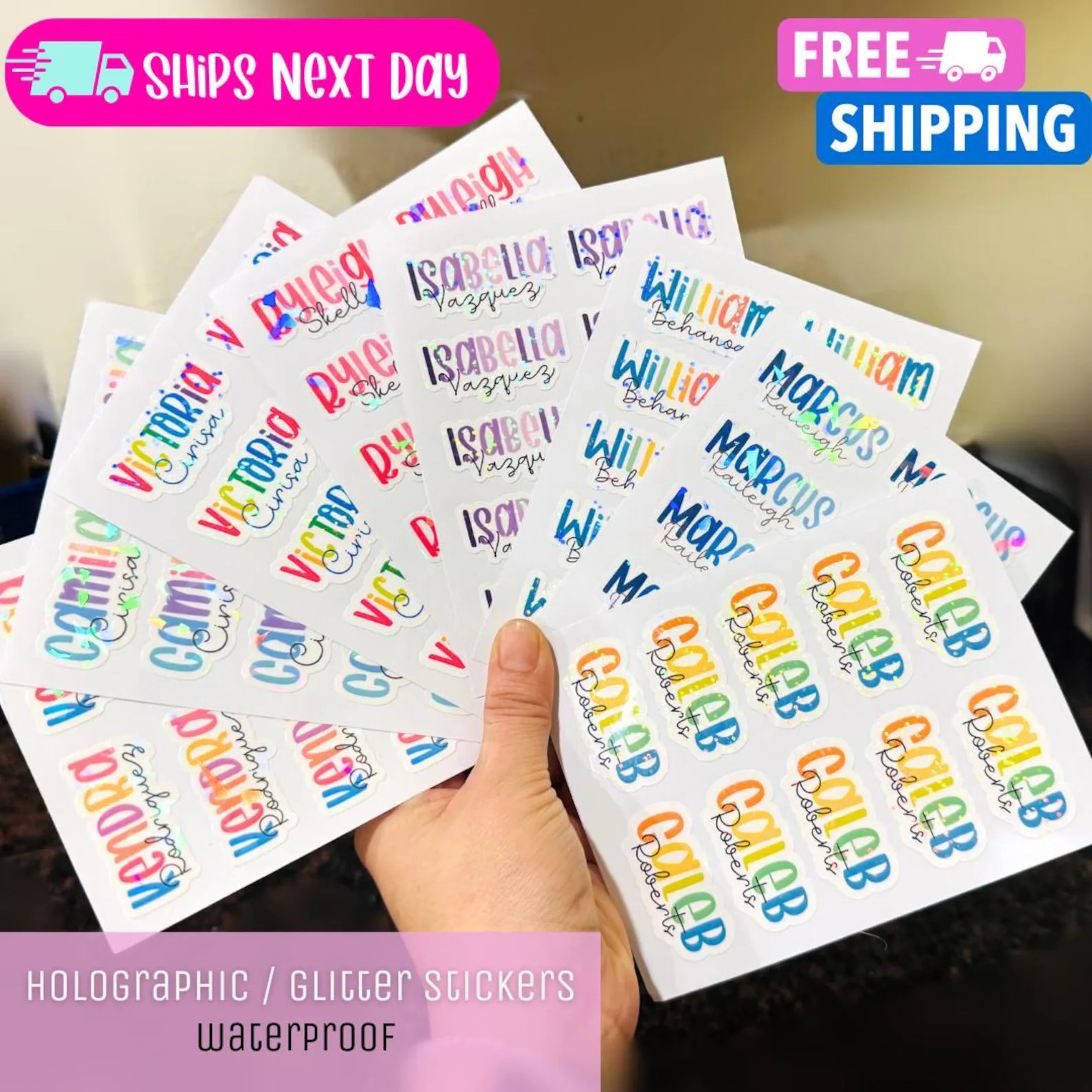 Holographic Name Stickers – Waterproof Custom Labels for Kids, School, Daycare, Lunchboxes | Etsy (Global)
