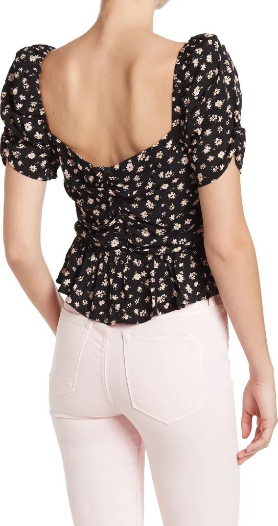 Astr Sweetheart Neck Puff Sleeve Floral Print Ruched Center Top | Nordstrom Rack