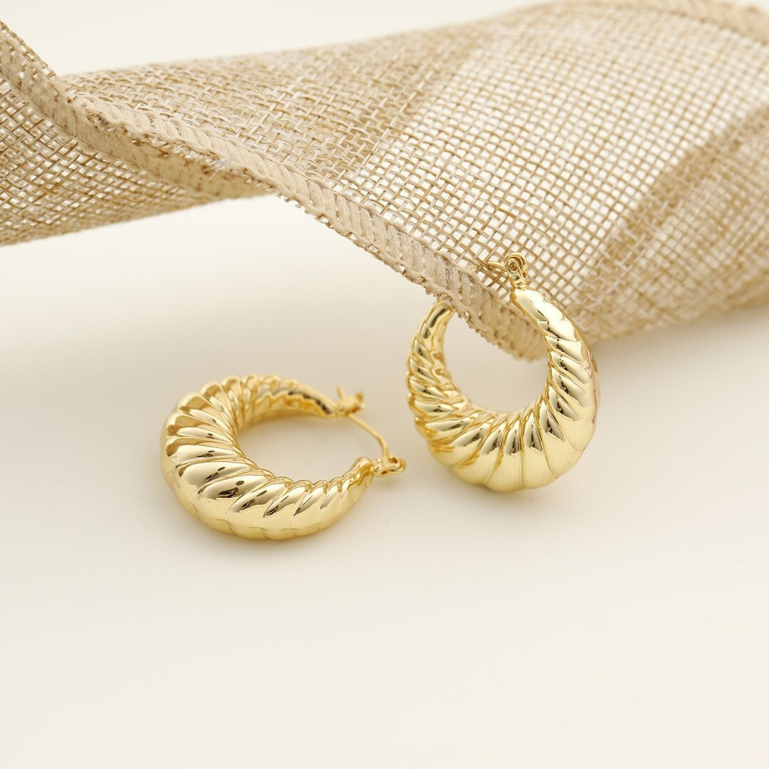 Chunky Earrings Croissant Hoops Bridesmaid Gift 25mm Bold 14k Gold Filled Dainty Thick Hoops, Sta... | Etsy (US)