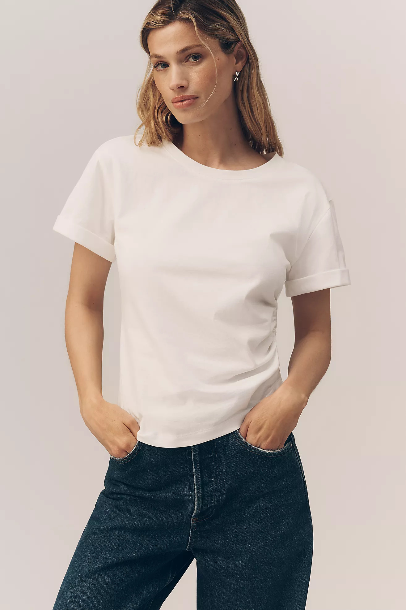 By Anthropologie 100% Cotton Ruched Asymmetric Tee | Anthropologie (US)