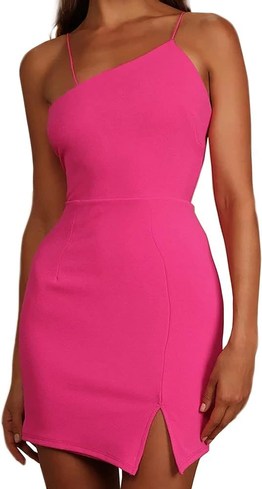 Women's Asymmetric Neckline Bodycon Mini Dress Sexy Split Party Dresses | Amazon (US)