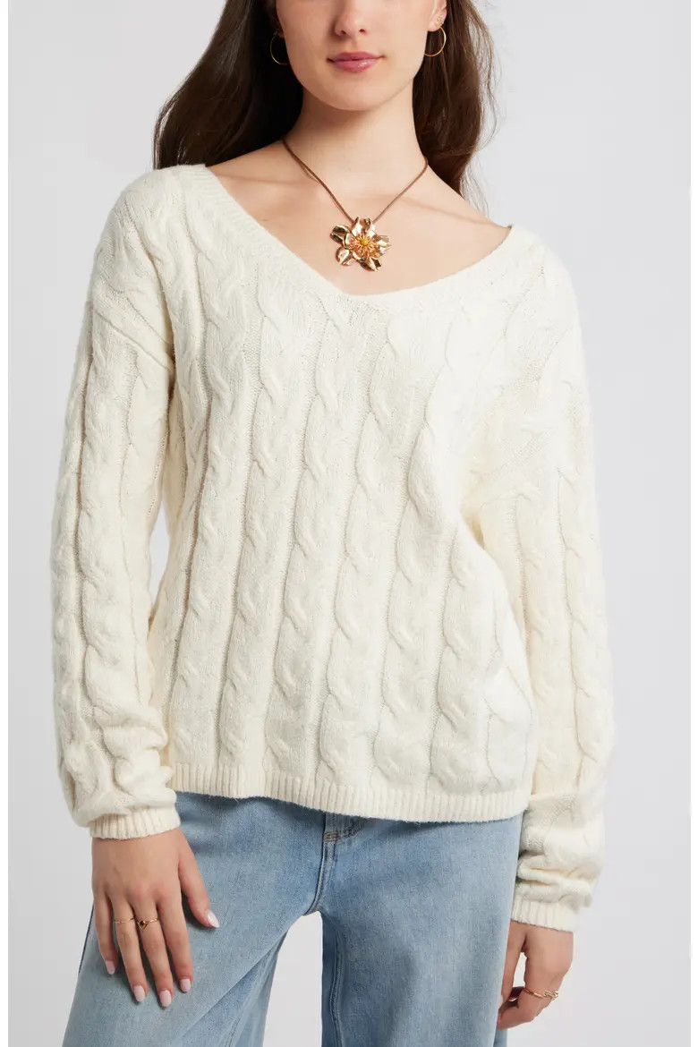 Cable Knit V-Neck Cotton Blend Sweater (Women) | Nordstrom | Nordstrom