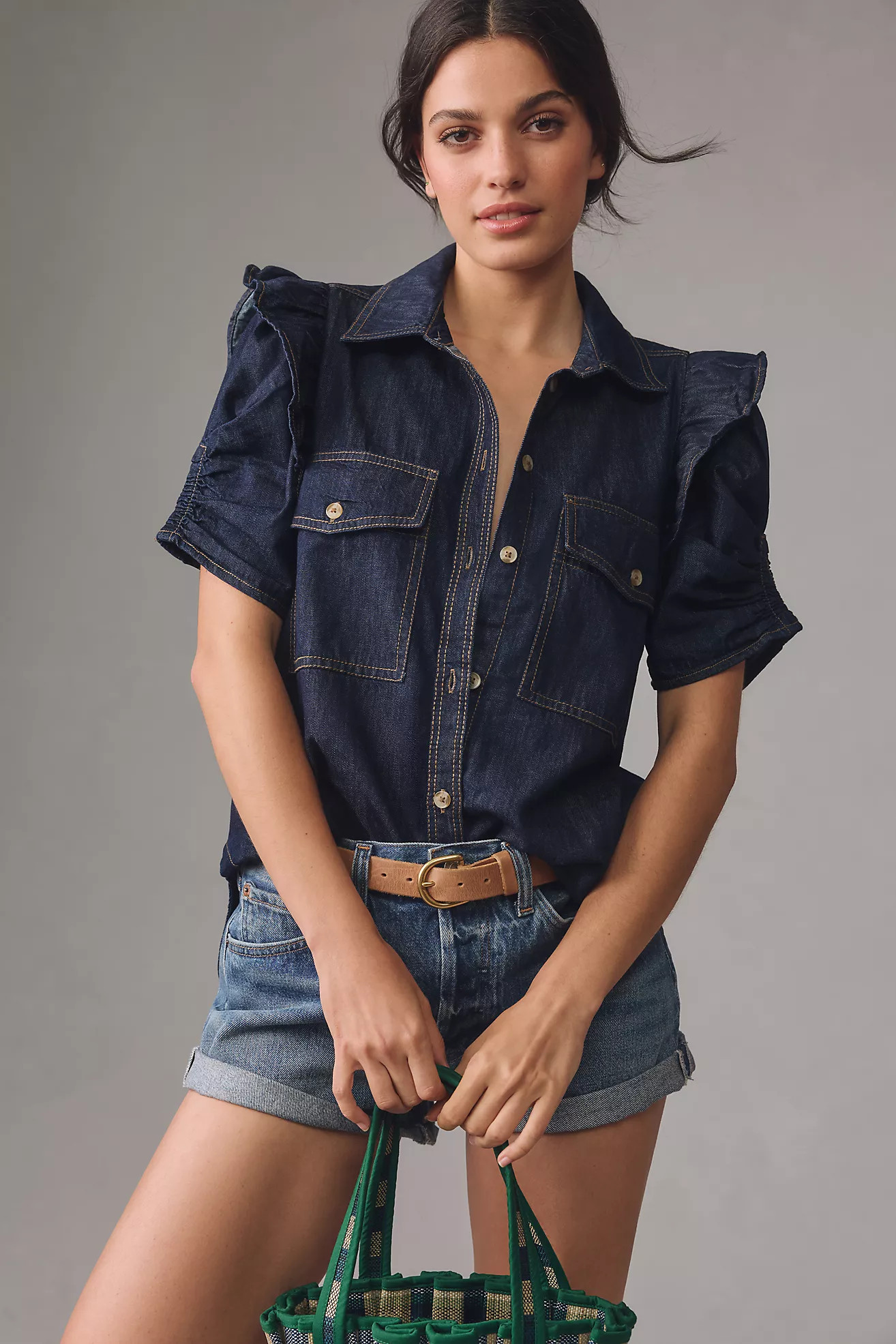 The Ozzi Ruffle-Sleeve Buttondown Shirt by Pilcro | Anthropologie (US)