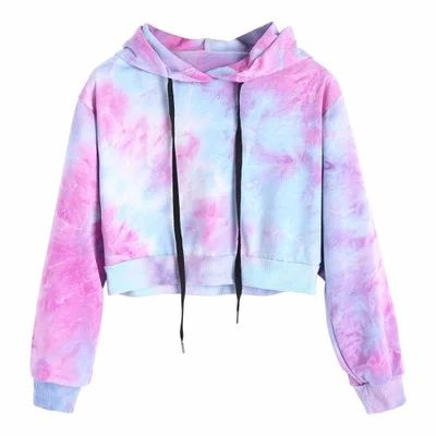 Women Autumn Winter Water Color Hoodies Multicolor Long Sleeve Hooded Cropped Sweatshirt Drawstri... | Walmart (US)