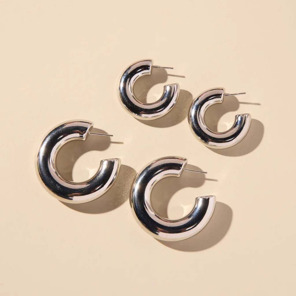 Silver Donut Hoops | Nickel and Suede
