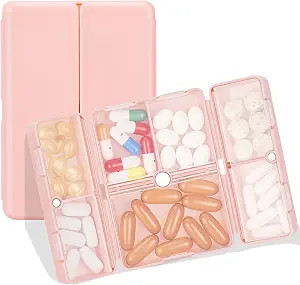 FYY Travel Pill Organizer, 7 Compartments Small Pill Box Medicine Case-Pink | Amazon (US)
