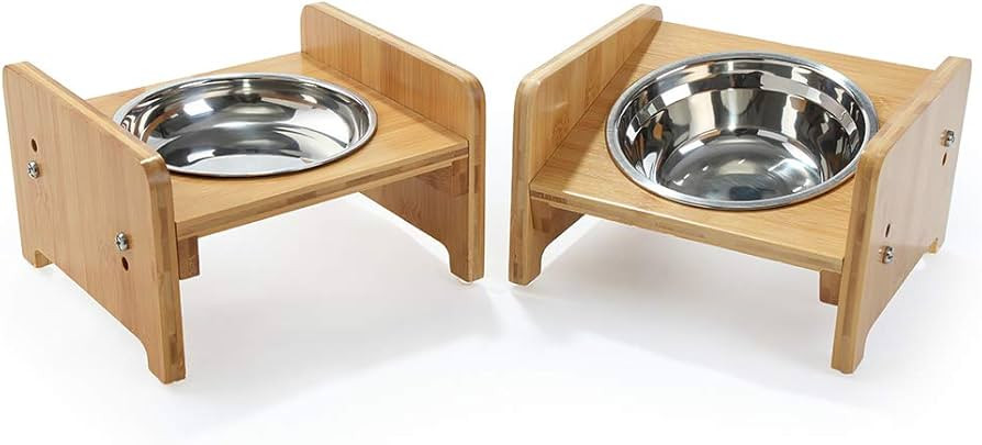 FOREYY Set of 2 Raised Pet Bowls for Cats and Small Dogs - Bamboo Tilted Single Elevated Dog Cat ... | Amazon (US)