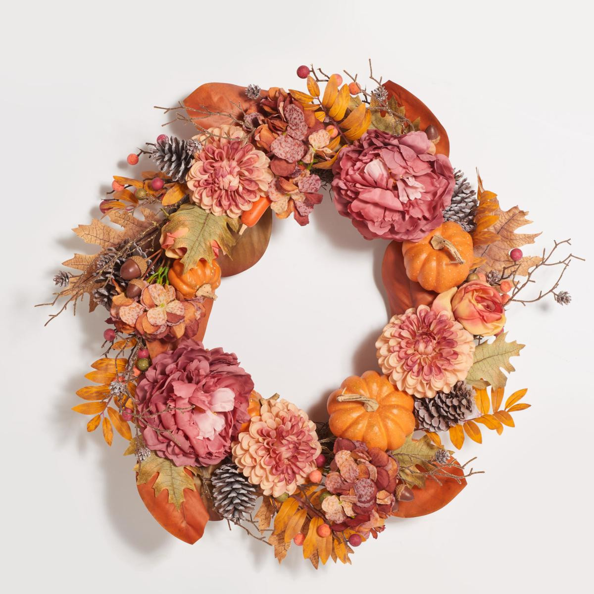 Safavieh Faux Peony and Pumpkin Wreath - 23448219 | HSN | HSN