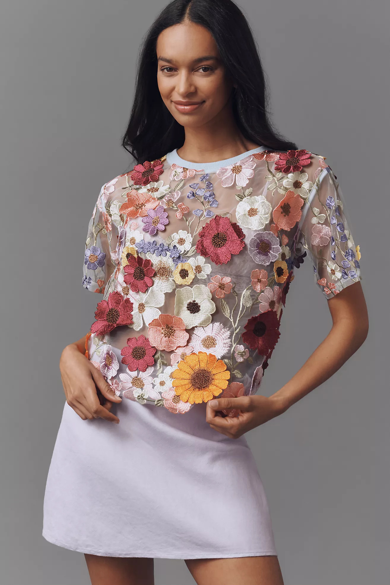 Dolan Left Coast Flower Appliqué Sheer Tee | Anthropologie (US)