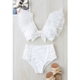 Mesh Wings Tie Back Ruched Bikini Set | Chicwish