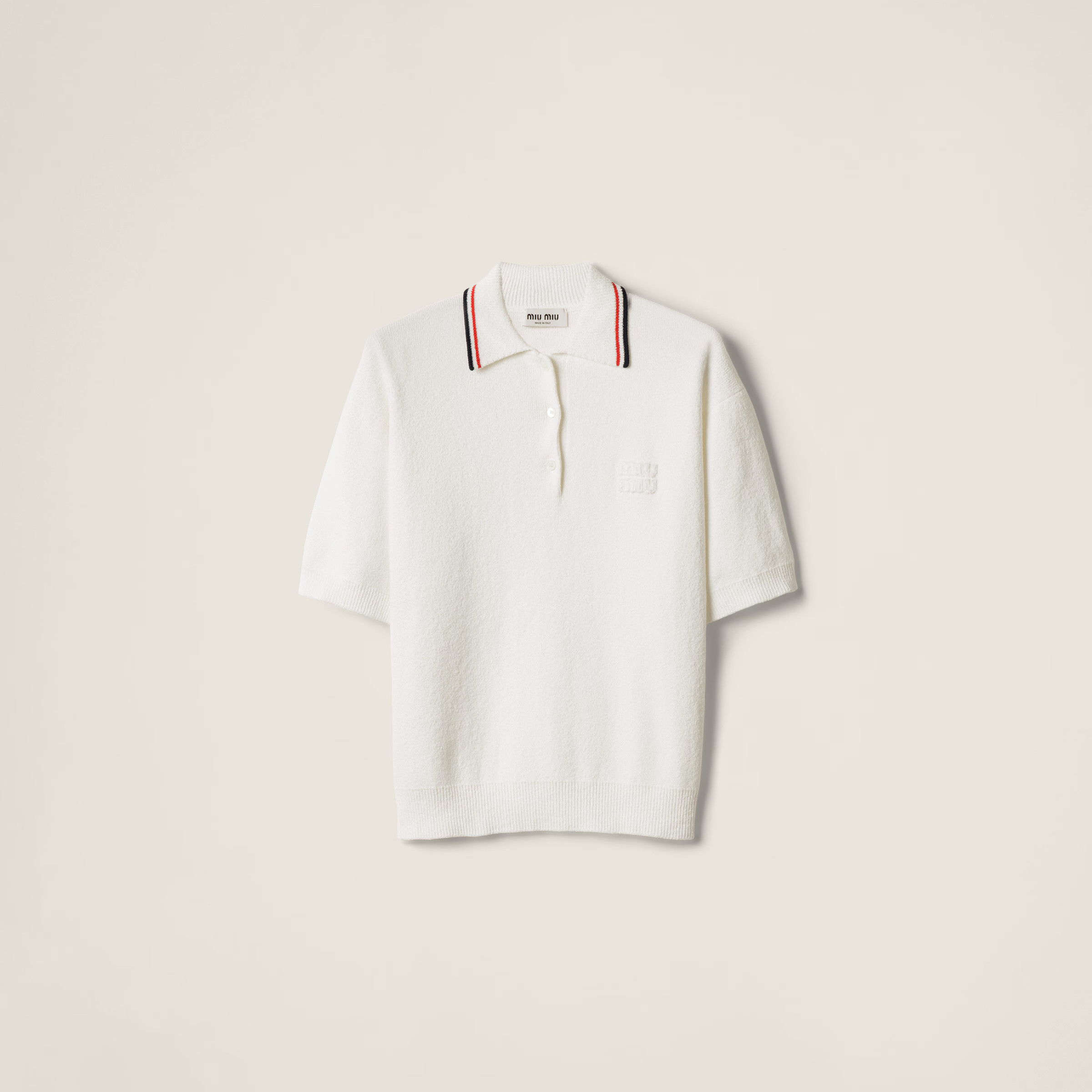 White Cotton Knit Polo Shirt | Miu Miu | Miu Miu INT