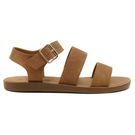 Soda Shoes Women Flat Sandals Buckle Ankle Double Band Straps Coming-S Brown Tan 8.5 | Walmart (US)