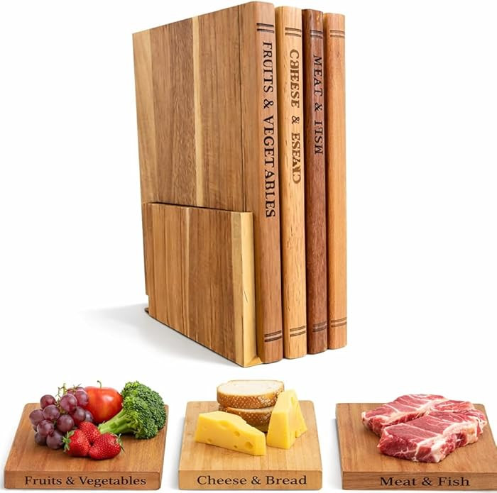 3-Piece Book-Shaped Cutting Board Set - Food Safe, Non-Slip Chopping Boards for Kitchen Organizat... | Amazon (US)
