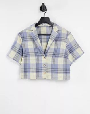 Stradivarius cropped short sleeve shirt in check | ASOS (Global)