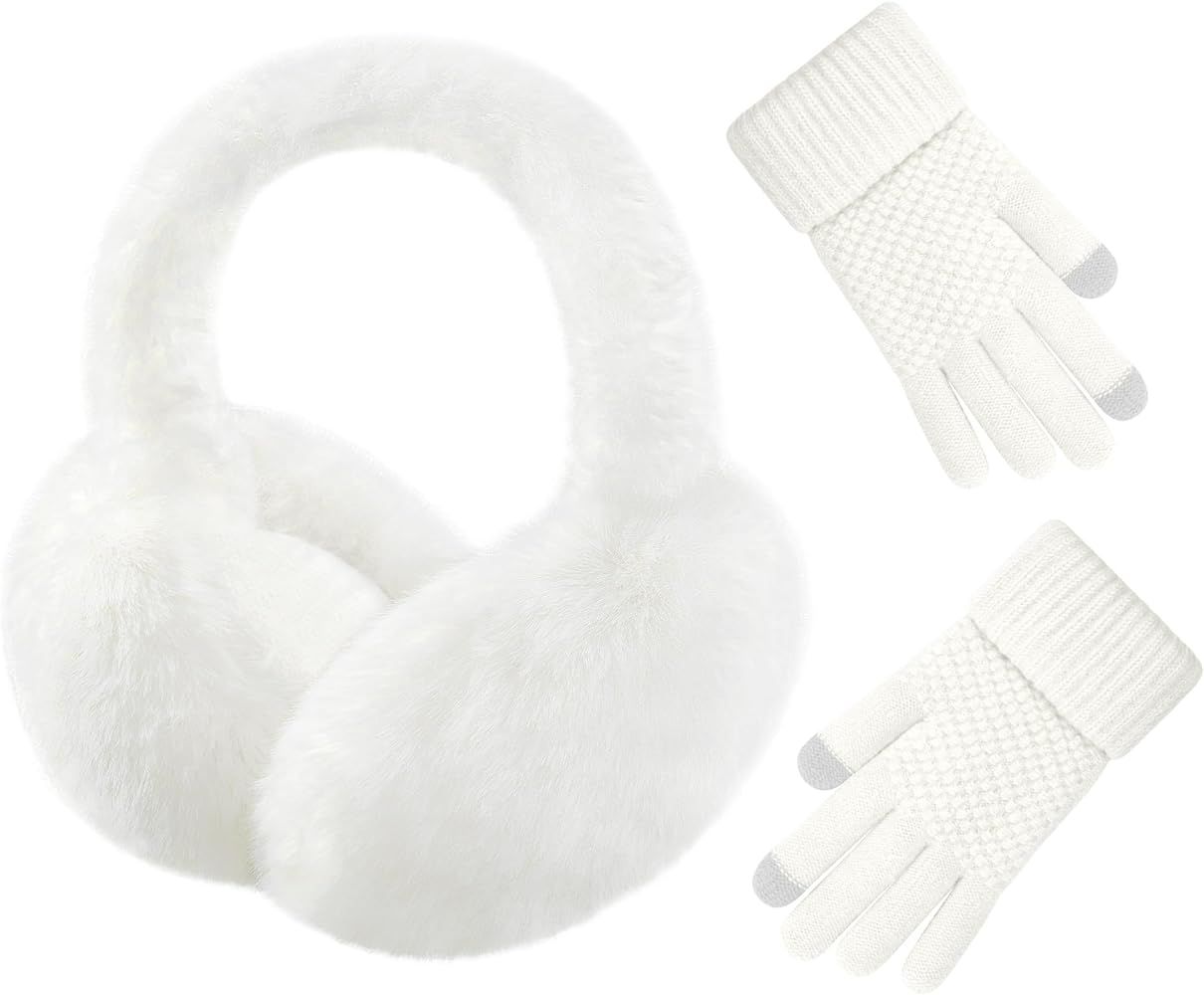 Winter Ear Muffs and Gloves Set for Women Girls Faux Fur Warm Earmuffs Fluffy Ear Warmers Cute Fo... | Amazon (US)