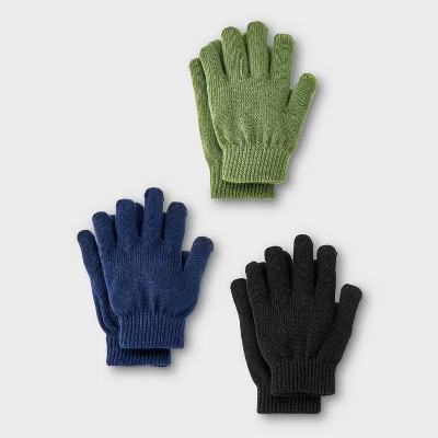 Kids' 3pk Value Gloves - Cat & Jack™ Navy Blue/Black/Green | Target