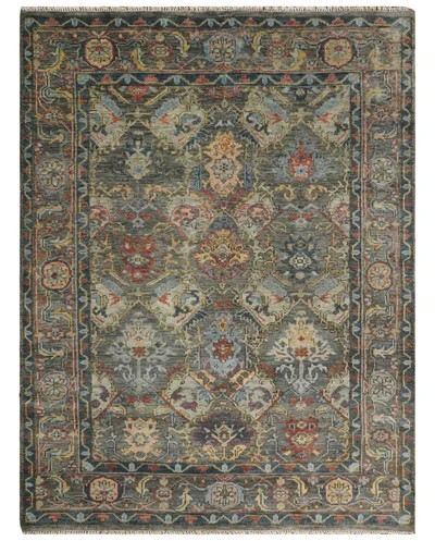 Antique Moss All Wool Traditional Oushak Charcoal, Brown and Blue Hand knotted Custom Made wool A... | Boutique Rugs