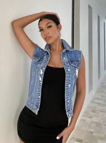 SHEIN SXY Women's Casual Washed Ripped Denim Vest | SHEIN