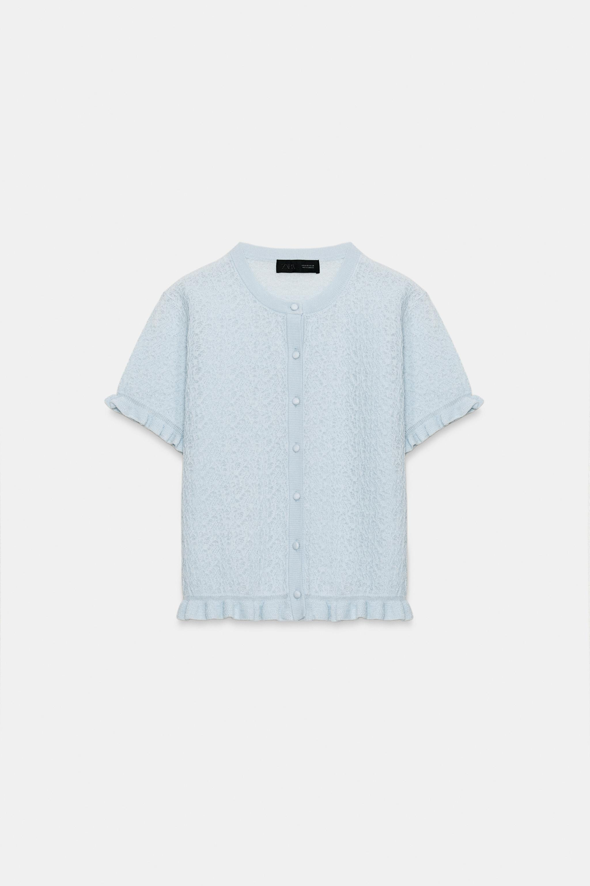 RUFFLED TEXTURED KNIT CARDIGAN | Zara US