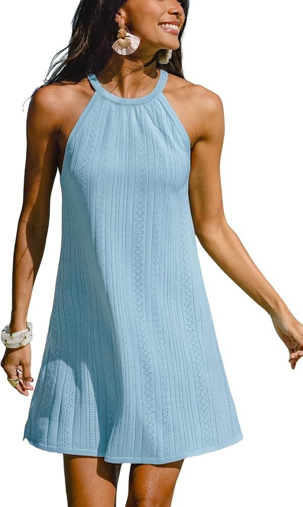 CUPSHE Womens Knit Summer Dress Round Neck A Line Casual Beach Vacation Holiday Sun Dress Wedding... | Amazon (US)