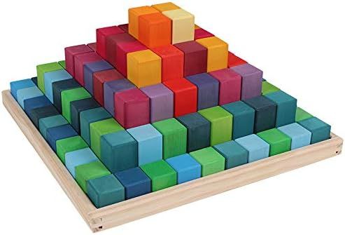 MODERNGENIC 'Pyramid' Rainbow X-Large 100 Piece Blocks, Wooden Toys for Kids, Geometric Stacking ... | Amazon (US)