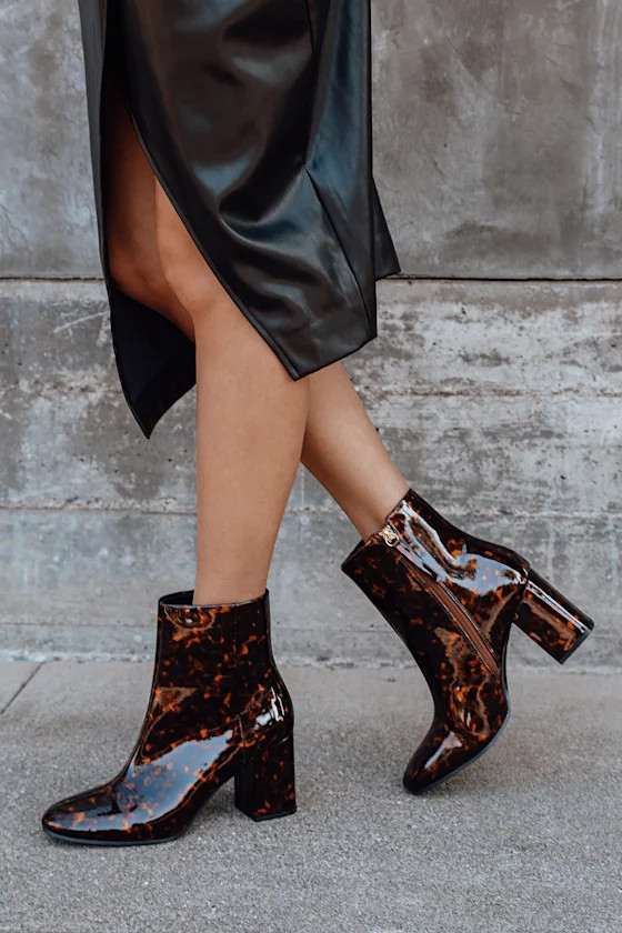 Mags Tortoise Patent Ankle Booties | Lulus (US)