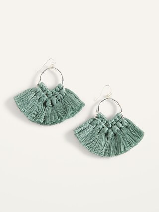 Silver-Toned Macramé Tassel Hoop Earrings for Women | Old Navy (US)