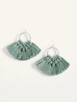 Silver-Toned Macram&#xE9; Tassel Hoop Earrings for Women | Old Navy (US)