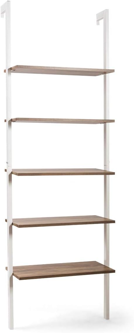 Tangkula 5-Shelf Bookcase, Modern 5-Tier Wood Wall Mounted Ladder Bookshelf with Metal Frame, 72 ... | Amazon (US)