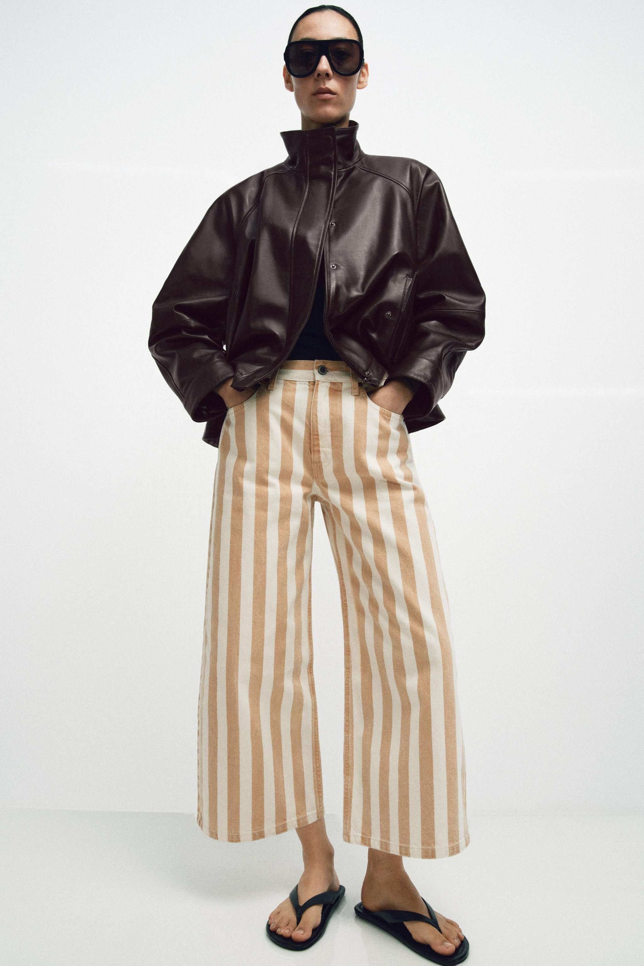 ZW COLLECTION MID-RISE STRIPED CULOTTE JEANS | Zara US