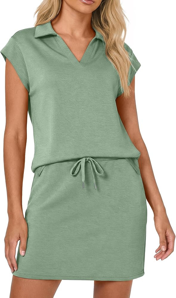 Casly Lamiit Womens Two Piece Skirt Sets Tennis Outfits Casual Cap Sleeve Lapel Shirt Summer Athl... | Amazon (US)