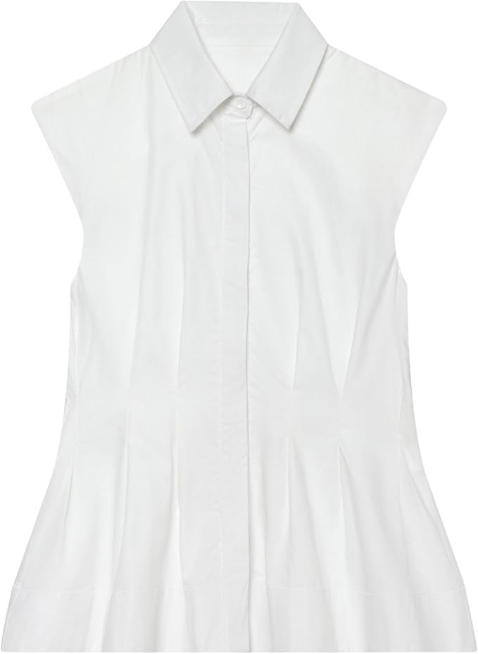 Chevara Women’s Pleated Sleeveless Shirt Lapel Collar Button Down Fitted Blouse Summer Dressy W... | Amazon (US)