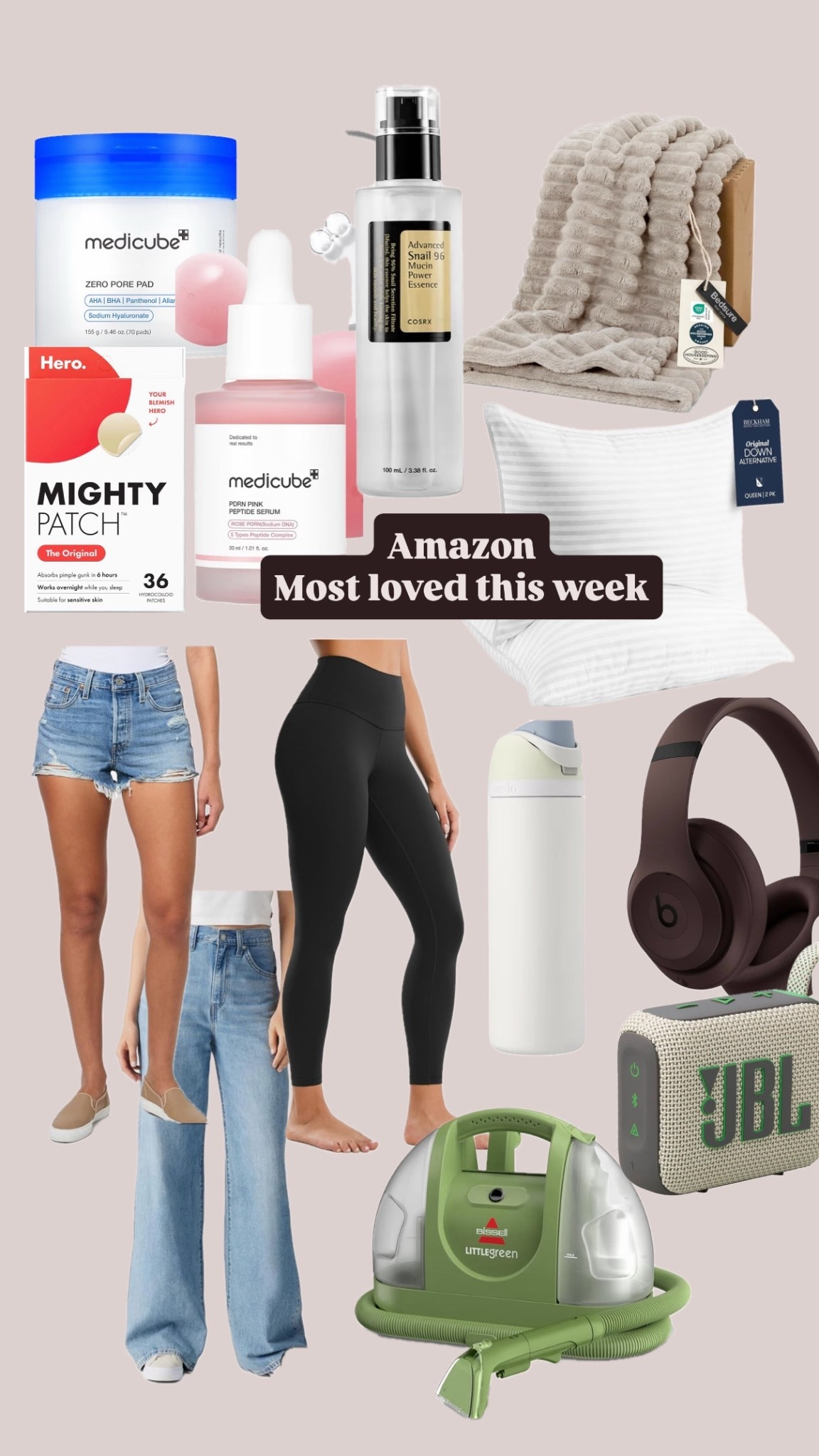 Most loved this week
Amazon finds
Trending
Skincare
Beauty 
Denim
Headphones
Korean skincare 

#LTKdayinmylife #LTKselfcare #LTKSaleAlert