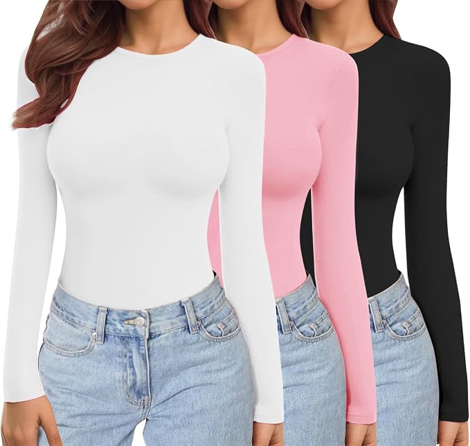 Ekouaer Womens 3 Pack Long Sleeve Shirts Crew Neck Stretch Fitted Underscrubs Trendy Basic Tops L... | Amazon (US)