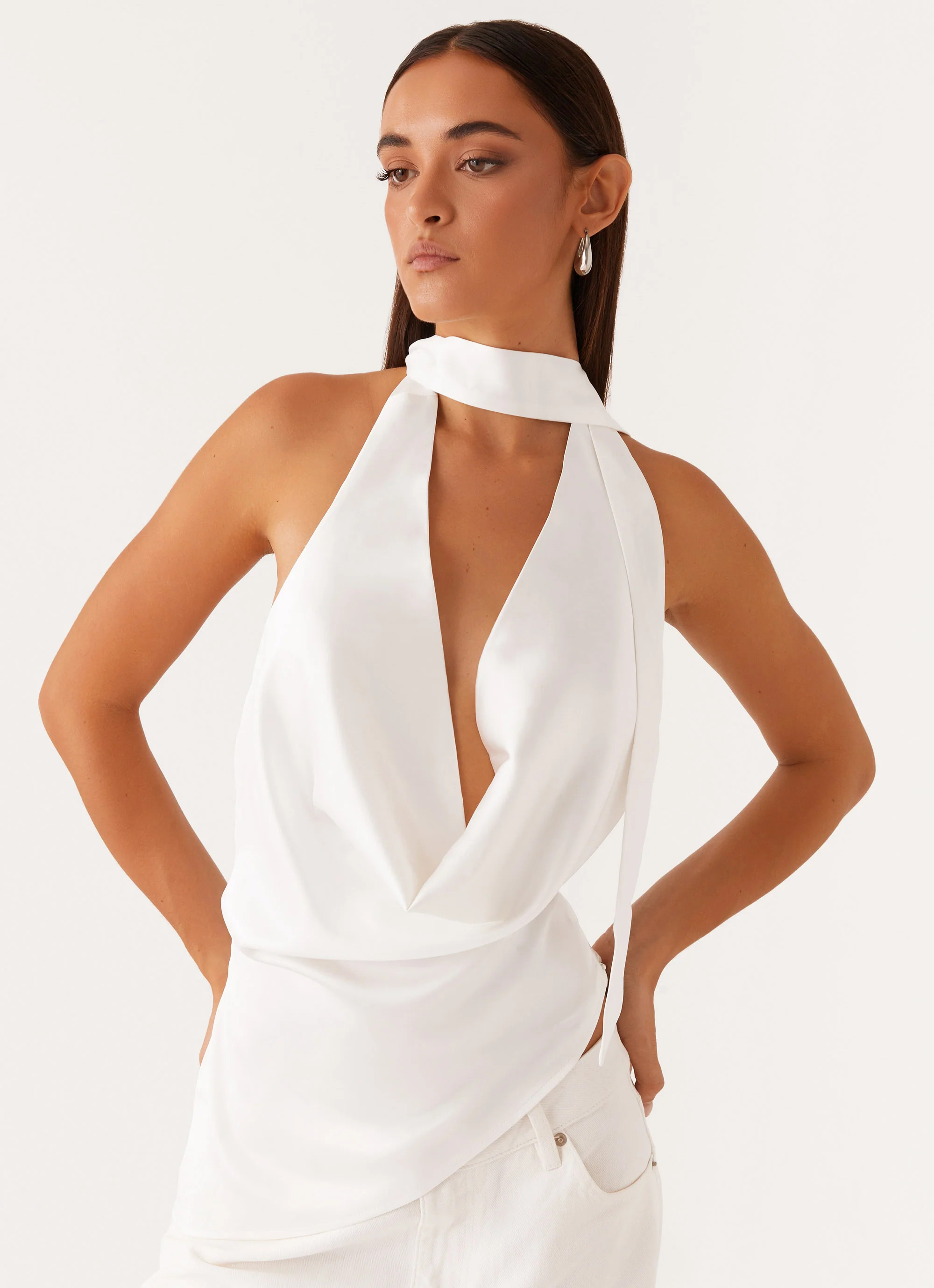 Nina Halterneck Scarf Top - White | Peppermayo (Global)