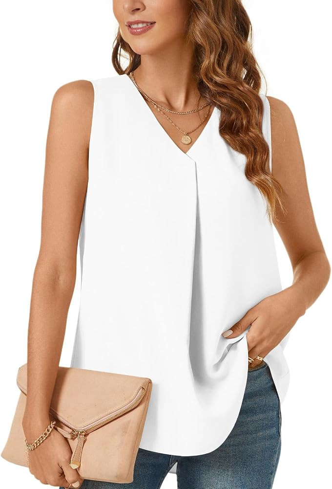 Bestbee Women's Casual Tank Tops 2024 Summer Dressy Chiffon Blouses V Neck Sleeveless Tunic Tops ... | Amazon (US)