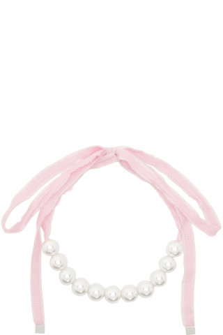 We11done - Pink Small Silk Pearl Choker | SSENSE