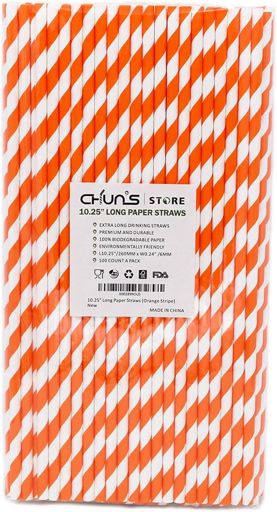 Orange Striped Paper Drinking Straws, 10.25 Inch Long, 100 Counts - for Tall Drinks, Halloween Pa... | Amazon (US)